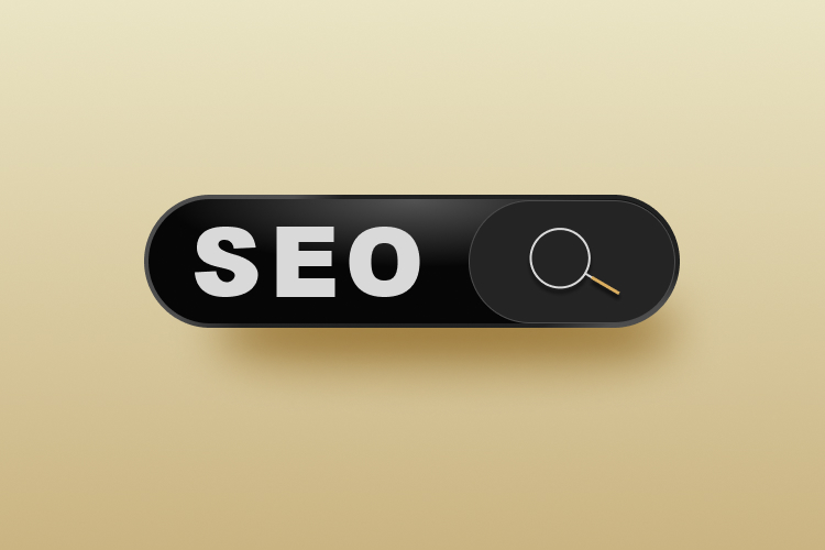 Uma lupa com a palavra SEO escrita em uma superfície preta